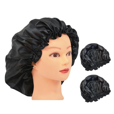 2 Pcs Satin Hair Bonnet for Sleeping Silk Bonnet Sleep Cap Hair Wrap for Women Curly Natural Hair (Black)