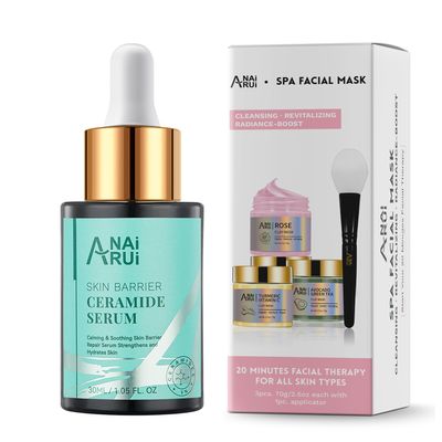 ANAI RUI SPA Mask Kit,Turmeric Vitamin C Mask,Rose Facial Mask-Avocado Green Tea Mud Mask+Ceramide Skin Barrier Serum,Skin Barrier Repair