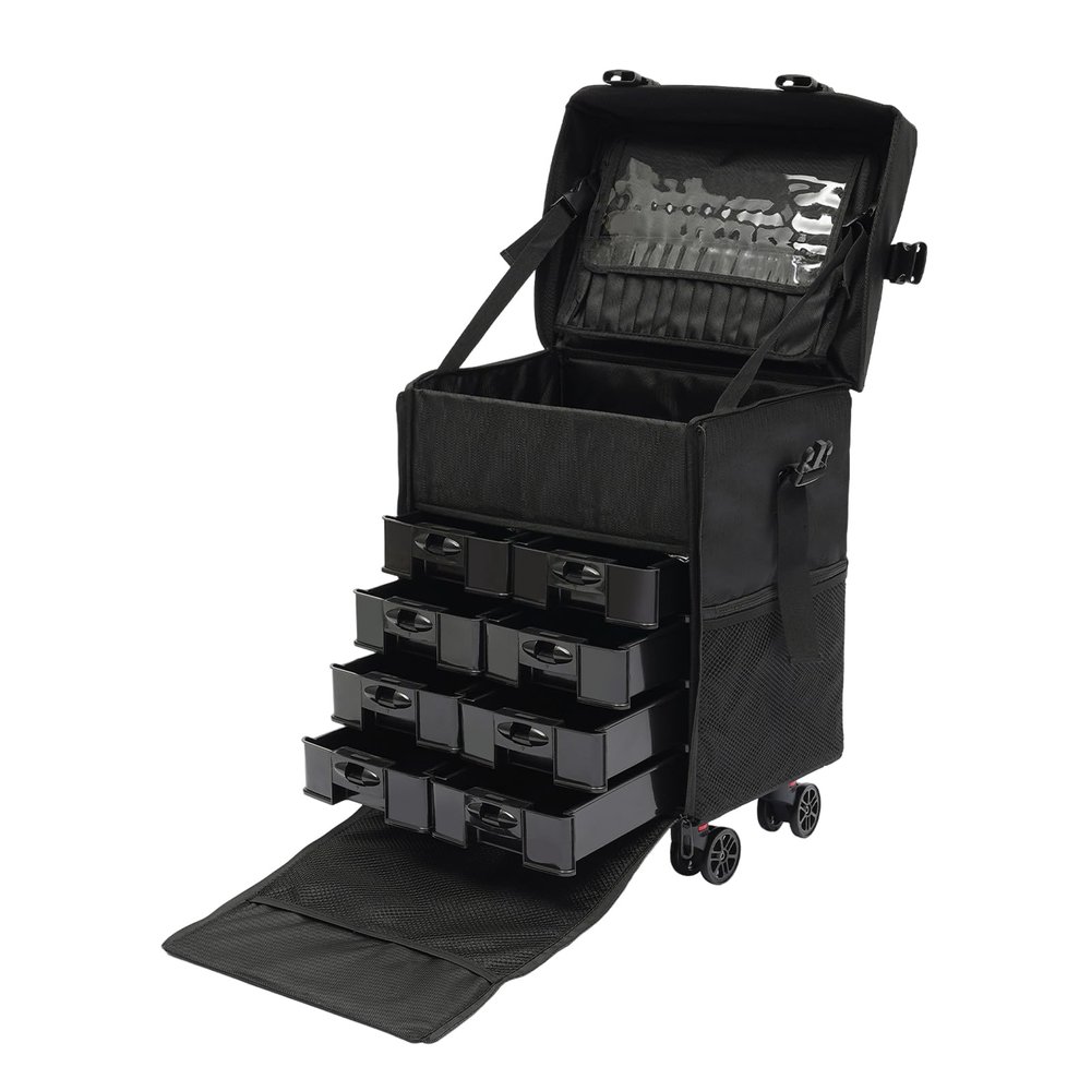 Goudergo Portability Rolling Makeup Case with Wheels, Cosmetic Case Trolley, Make Up Suitcase Cosmetic Trolley for Makeup Enthusiasts and Hair Barbers/Stylists