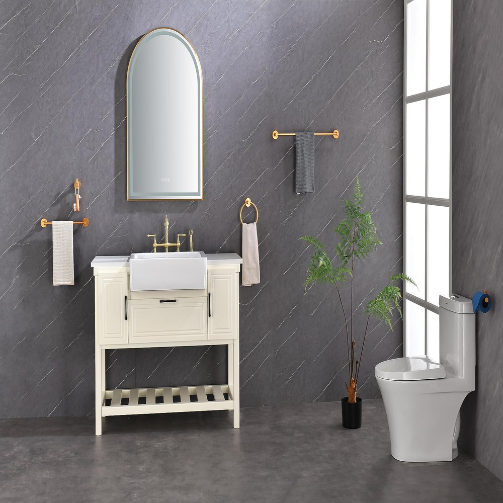 39in. W x 26in. H Oversized Rectangular Brushed Gold Framed LED Mirror Anti-Fog Dimmable Wall Mount Bathroom Vanity Mirror Wall Mirror Kit for Gym and Dance Studio