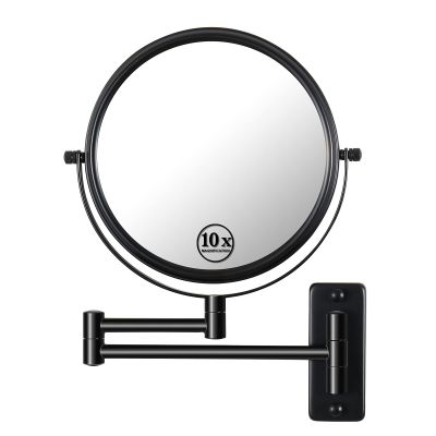 8-inch Wall Mounted Makeup Vanity Mirror, 1X / 10X Magnification Mirror, 360 Swivel with Extension Arm (Black)