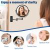 8-inch Wall Mounted Makeup Vanity Mirror, 1X / 10X Magnification Mirror, 360 Swivel with Extension Arm (Black) view 4