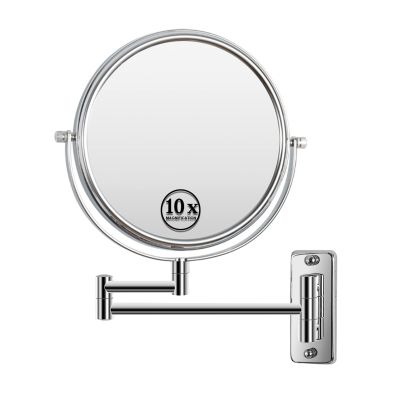 8-inch Wall Mounted Makeup Vanity Mirror, 1X / 10X Magnification Mirror, 360 Swivel with Extension Arm (Chrome Finish)