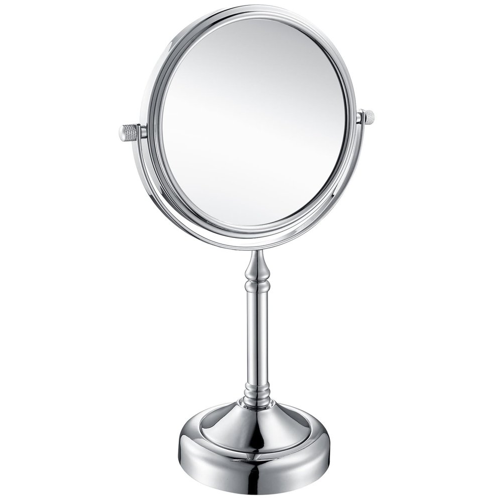 Washcadg Chrome Double Side Tabletop Makeup Mirror, 360 Rotation Magnification Beauty Cosmetic Mirror, HD Shaving Mirror for Table, Standing Vanity Mirror for Beauty Salon,8inch,5X