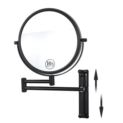 8-inch Wall Mounted Makeup Vanity Mirror, Height Adjustable, 1X / 10X Magnification Mirror, 360 Swivel with Extension Arm (Black)