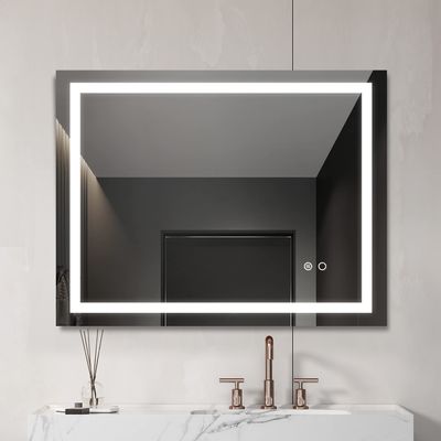 28*36 LED Lighted Bathroom Wall Mounted Mirror with High Lumen+Anti-Fog Separately Control+Dimmer Function