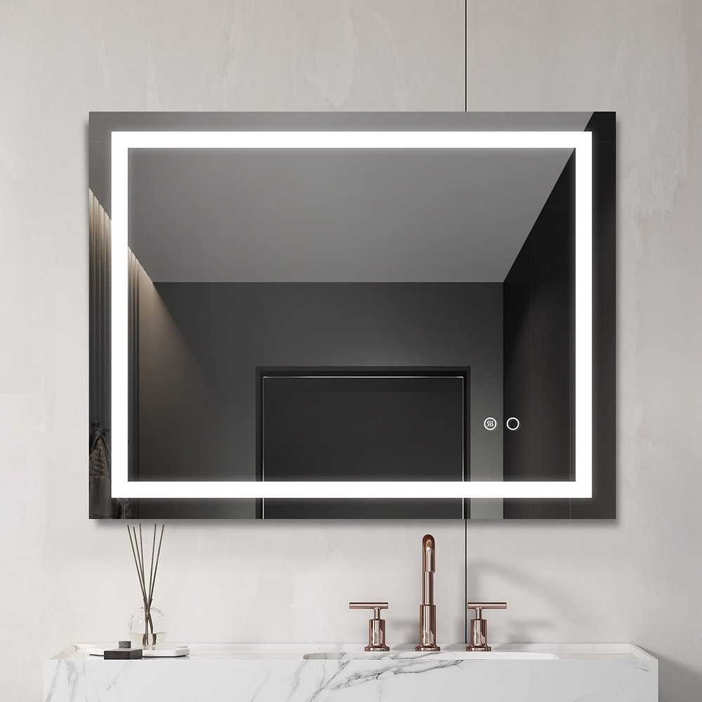 28*36 LED Lighted Bathroom Wall Mounted Mirror with High Lumen+Anti-Fog Separately Control+Dimmer Function