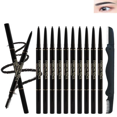 12 Pcs Waterproof Black Eyebrow Pencil Set, Professional Brow Micro Eyebrow Retractable Pencil, Ultra Fine Long Lasting for Eye Brows Women Eye Makeup Shaping & Filling Brow Gel Pen- 01