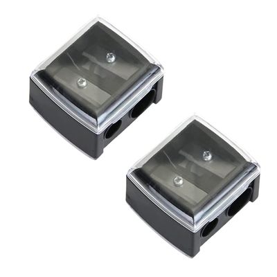 2Pcs Black Eyeliner Sharpener,Makeup Pencil Sharpener,Pencil Sharpeners for Eyebrow Eyeliner Pencil Tool,Dual Holes Eye Pencil Sharpener with Cover Portable Cosmetic Sharpener,Makeup Brushes and Tools