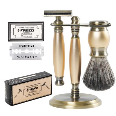 FREED Luxury Shaving Set for Men - Double Edge Safety Razor with alloy handle include 120 count Japanese 6cr13 Stainless Steel blade, It's the best gift for men, fathers,or birthdays