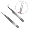 KODASW Eyelash Extension Tweezers Straight and Curved Tip Stainless Steel Tweezers Nippers Lash Tweezers for Stick Drill Tool Silver stainless steel, 10.5cm view 4