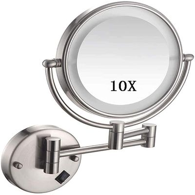 8-Inch Wall Mount Makeup Mirror, 10x Magnification Cosmetic Mirror with Lights led, Double Sided Mirror Bathroom Mirror 360 Rotation, for Makeup, Shaving, Facial Care