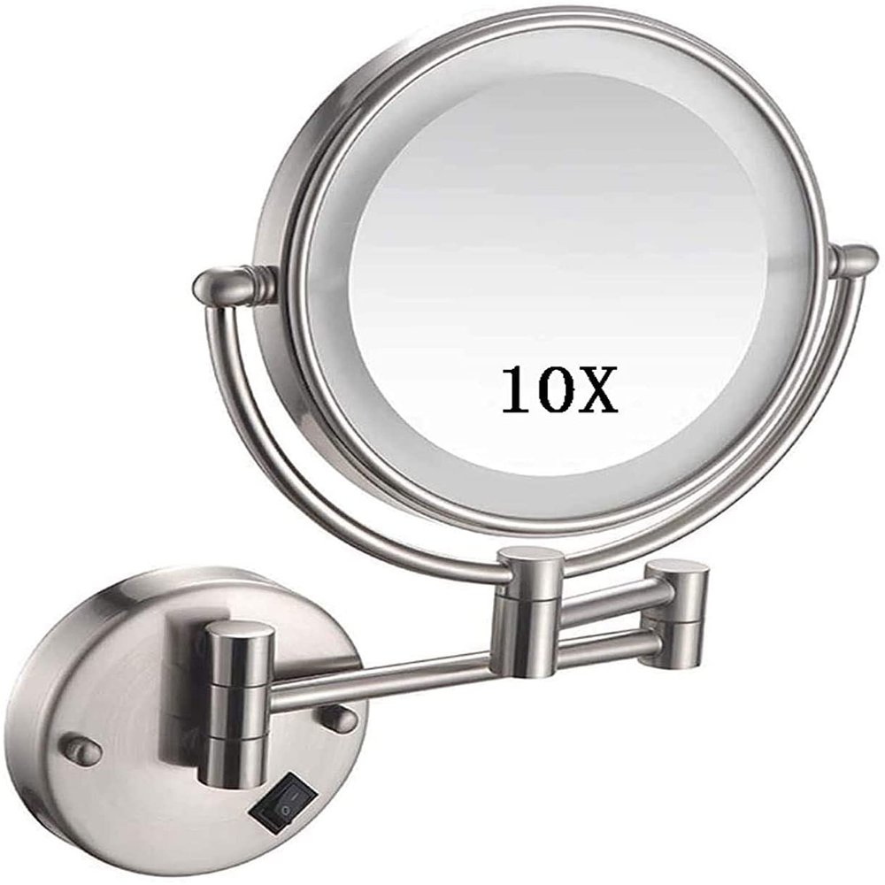 8-Inch Wall Mount Makeup Mirror, 10x Magnification Cosmetic Mirror with Lights led, Double Sided Mirror Bathroom Mirror 360 Rotation, for Makeup, Shaving, Facial Care