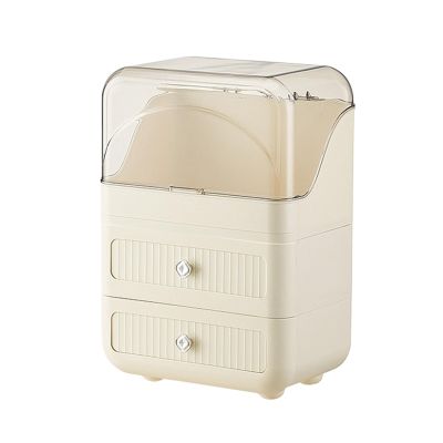 Almencla Makeup Storage Organizer, Cosmetics Display Case with Transparent Cover, Bedroom Vanity Desk, White 3 layers