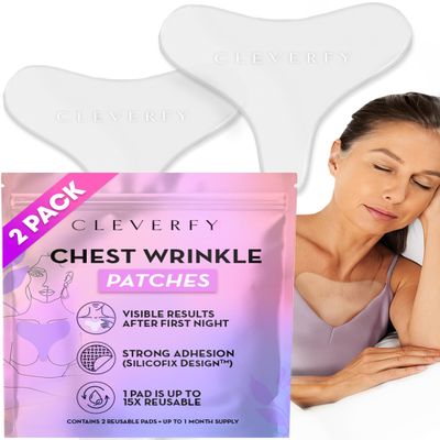 CLEVERFY Silicone Chest Anti Wrinkle Patches for Dcollet - 2-Pack of T-Shape Reusable Wrinkle Pads