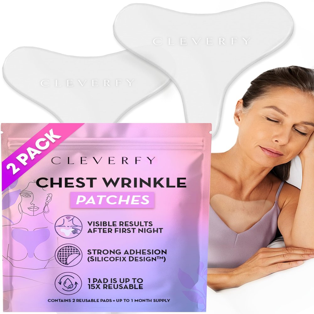 CLEVERFY Silicone Chest Anti Wrinkle Patches for Dcollet - 2-Pack of T-Shape Reusable Wrinkle Pads