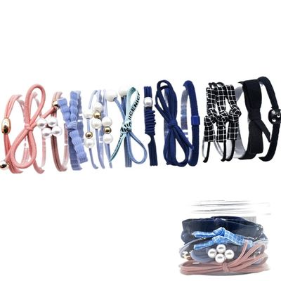 12Pcs/Set Pearl Hair Ties for Women Cute Bows Flowers Elastic Hairband Girls Breves Sets Rubber Hair Rope Rings Ponytail (Color : E)