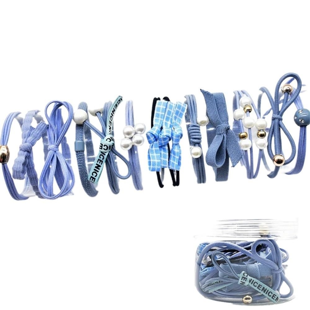 12Pcs/Set Pearl Hair Ties for Women Cute Bows Flowers Elastic Hairband Girls Breves Sets Rubber Hair Rope Rings Ponytail (Color : A)