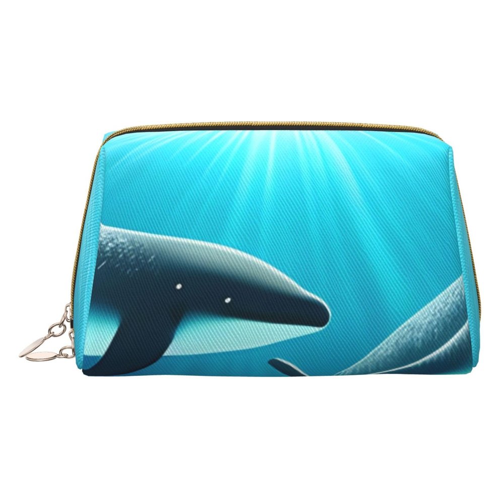 AthuAh Whales Under The Sea Portable Cosmetic Bag, Travel Cosmetic Bag, Unisex, Zipper Closure, Suitable For Daily Use
