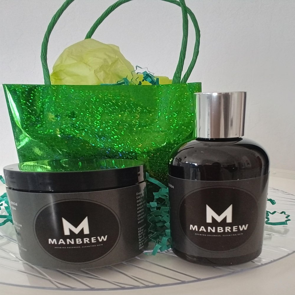 MANBREW Mens Face and Body Lotion Gift Set - two 4 oz. Best hydrating lotions using natural ingredients using fun BOLD SCENTS. Made in USA. (Classic Vanilla)