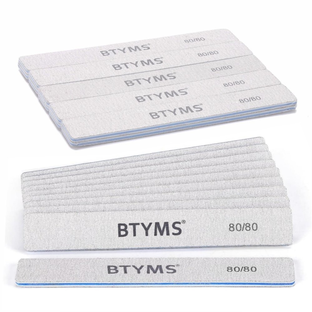 10 Count 80/80 Grit Rectangle Nail Files for Acrylic Nails, Reusable Buffering Files Double Sided Emery Boards for Nails