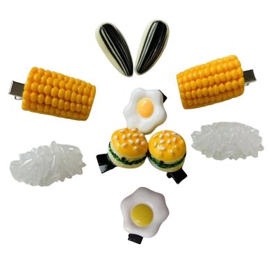10Pcs Food Hair Clips, 5 Pairs Novelty Hair Clips Kawaii Hamburger Poached Egg Corn Melon Seeds Rice Shape Hairpin for Girls Women Hair Styling