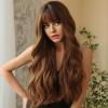KaZio 1PCS 28inch, Long Curly Hair for Women, Full Bangs and Imitation Hair, Middle Brown Big Wavy High Temperature Resistant Full Hood view 2