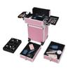 4-in-1 Makeup Rolling Train Case,Pull Rod Style Aluminum Rolling Makeup Case,Removable Layers,Professional Cosmetic Train Suitcase Portable Artist Trolley Cosmetic Organizer with 4 Wheels and Locks view 3