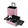 4-in-1 Makeup Rolling Train Case,Pull Rod Style Aluminum Rolling Makeup Case,Removable Layers,Professional Cosmetic Train Suitcase Portable Artist Trolley Cosmetic Organizer with 4 Wheels and Locks view 4