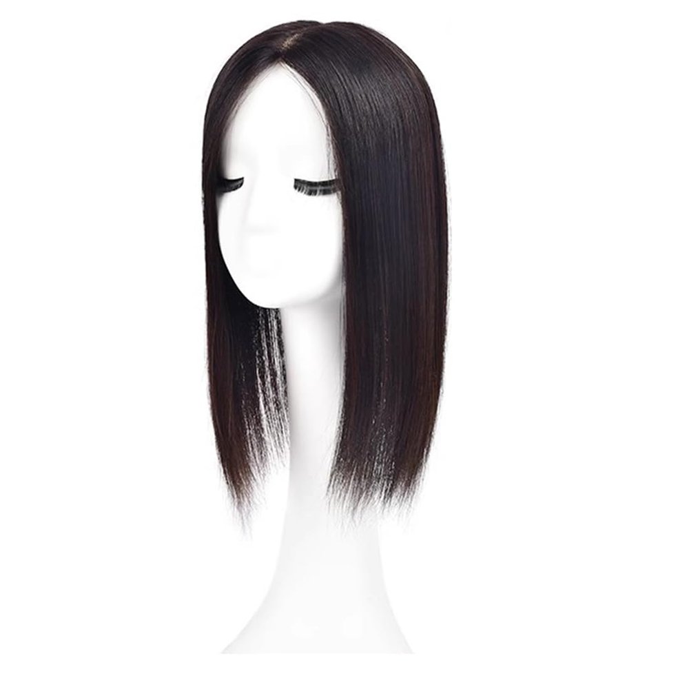 13 * 13 Slik Base Middle Part Bangs Light Fluffy One Piece Four Clips Clip in Hair Toppers with Thinning Hair for Woman for Hair Loss Hand Tied (Black,25cm/10inch)
