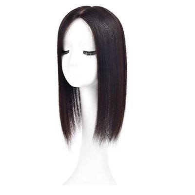 13 * 13 Slik Base Middle Part Bangs Light Fluffy One Piece Four Clips Clip in Hair Toppers with Thinning Hair for Woman for Hair Loss Hand Tied (Black,35cm/14inch)