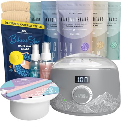 Tress Wellness Grey Warmer Kit with White melting Bowl and Bikini Wax