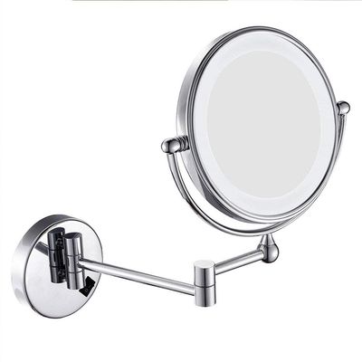 8-Inch LED Lighted Wall Mount Makeup Mirror, Two-Sided Extension Wall Mount Mirror, 360 Degree Swivel Bathroom Mirror, 12-Inch Extension, 5X Magnification, Chrome Bedroom Bathroom,Silver,8InchPlug