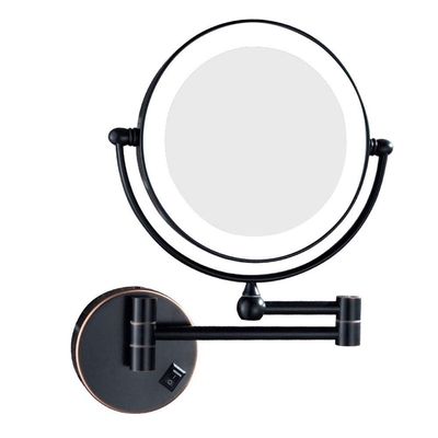 8-Inch LED Lighted Wall Mount Makeup Mirror, 360 Degree Swivel Bathroom Mirror, Two-Sided Extension Wall Mount Mirror, 12-Inch Extension, Brass, Round, Bedroom Or Bathroom