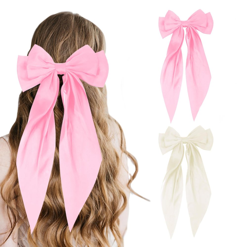 2 PCS Hair Accessories: Beige & Pink Bow Butterfly Hair Clips, Barrettes & Ribbons - Cute Bows for Women