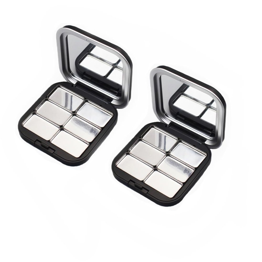 2Pcs Blush Palette Empty Eyeshadow Palette Magnetic Makeup Storage Case Box with Mirror for Women (6 Girds)
