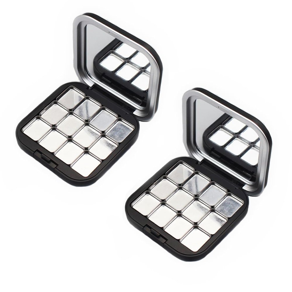 2Pcs Blush Palette Empty Eyeshadow Palette Magnetic Makeup Storage Case Box with Mirror for Women (12 Girds)