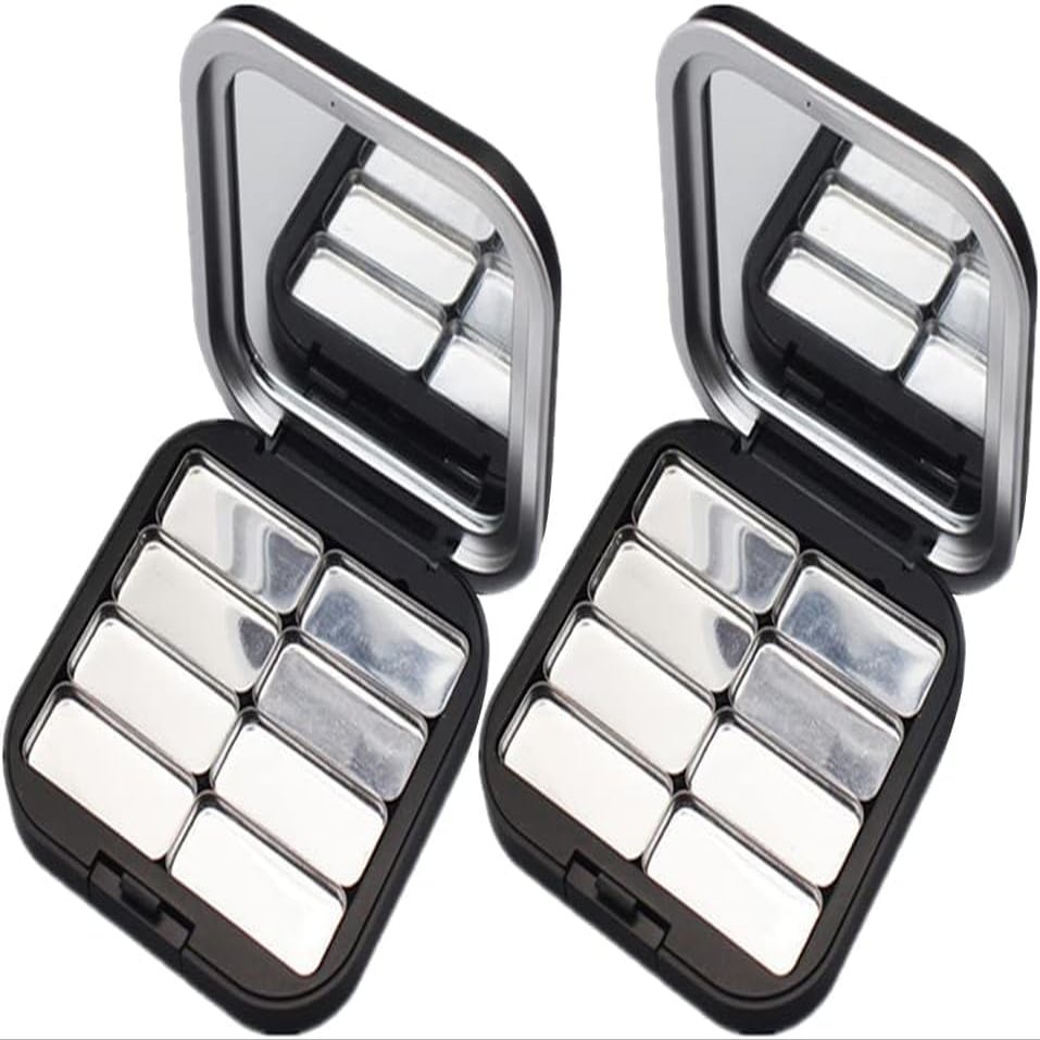 2Pcs Blush Palette Empty Eyeshadow Palette Magnetic Makeup Storage Case Box with Mirror for Women (8 Girds)