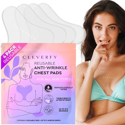 CLEVERFY Silicone Chest Anti Wrinkle Patches for Dcollet - 4-Pack of T-Shape Reusable Wrinkle Pads