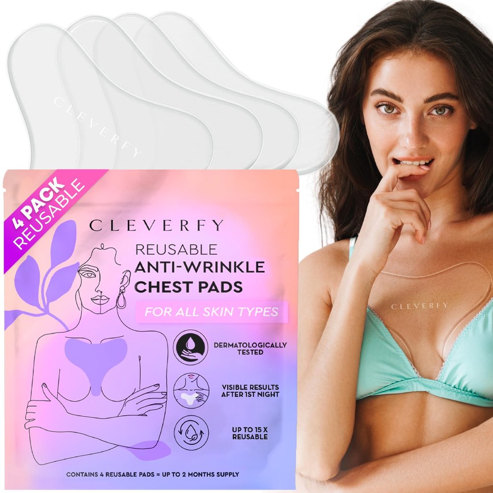 CLEVERFY Silicone Chest Anti Wrinkle Patches for Dcollet - 4-Pack of T-Shape Reusable Wrinkle Pads