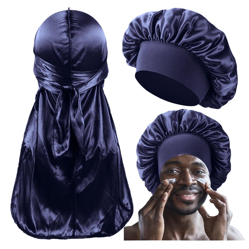 2 PCS Bonnet for Men,Silk Hair Bonnet for Sleeping Women,Matching Bonnets and Durag Set