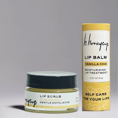 H. Honeycup 2 Piece Luxe Lip Care Bundle, Coconut Lip Scrub .50 oz + Vanilla Lip Balm .21 oz, Gently Polish and Moisturize Lips, Self-Care Gift, Sustainable Glass Jar and Paper Tube