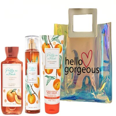 Bath & Body Works - 3 Piece Bundle - Spray - Body Cream - Shower Gel - Full Size and Gift Bag HELLO GORGEOUS (Pretty As A Peach)