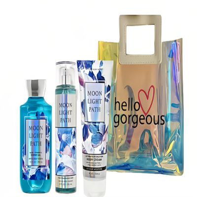 Bath & Body Works - 3 Piece Bundle - Spray - Body Cream - Shower Gel - Full Size and Gift Bag HELLO GORGEOUS (Moonlight Path)