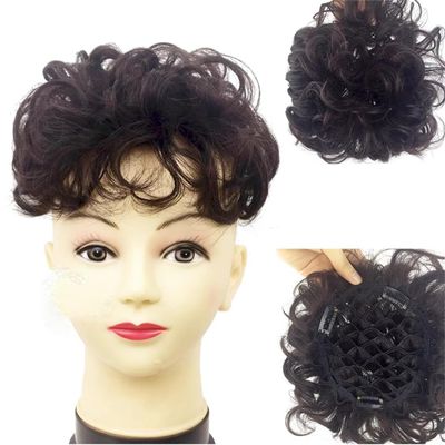 15 * 18 Human Hair Curly Fluffy for White Hair for Hair Loss for Woman,25cm/10inch One Piece Three Clips Clip in Hair Toppers Rolls Hair (Black)