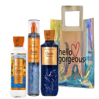 Bath & Body Works - 3 Piece Bundle - Spray - Body Lotion - Shower Gel - Full Size and Gift Bag HELLO GORGEOUS (Sweater Weather)