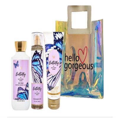 Bath & Body Works - 3 Piece Bundle - Spray - Body Cream - Shower Gel - Full Size and Gift Bag HELLO GORGEOUS (Butterfly)