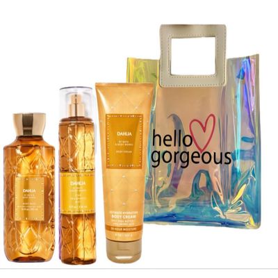 Bath & Body Works - 3 Piece Bundle - Spray - Body Cream - Shower Gel - Full Size and Gift Bag HELLO GORGEOUS (Dahlia)