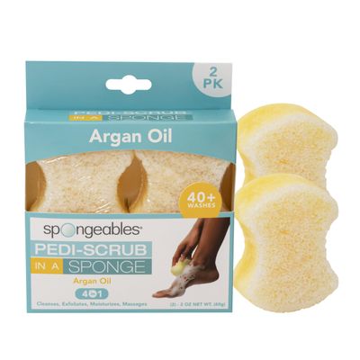 Spongeables Pedi Scrub Foot Exfoliating 20+ Wash Sponge, Argan Oil, 2 Count