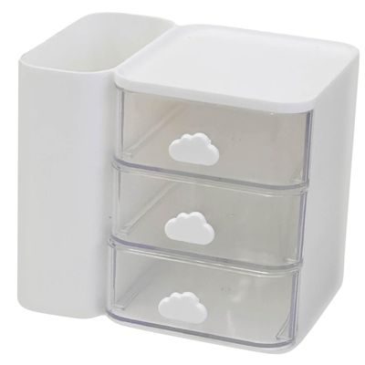 FUNOMOCYA White Desktop Storage Box Stationery Storage Drawer Makeup Organizer Tabletop Case Cosmetics Holder